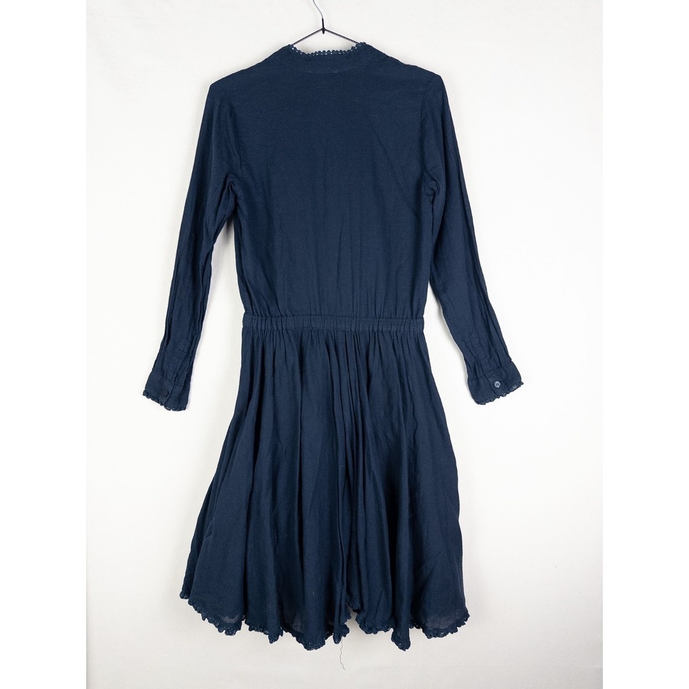 Zadig & Voltaire Dress Womens 14 S Navy Fit and Flare Ruffle Pom Pom Cotton - Picture 7 of 7